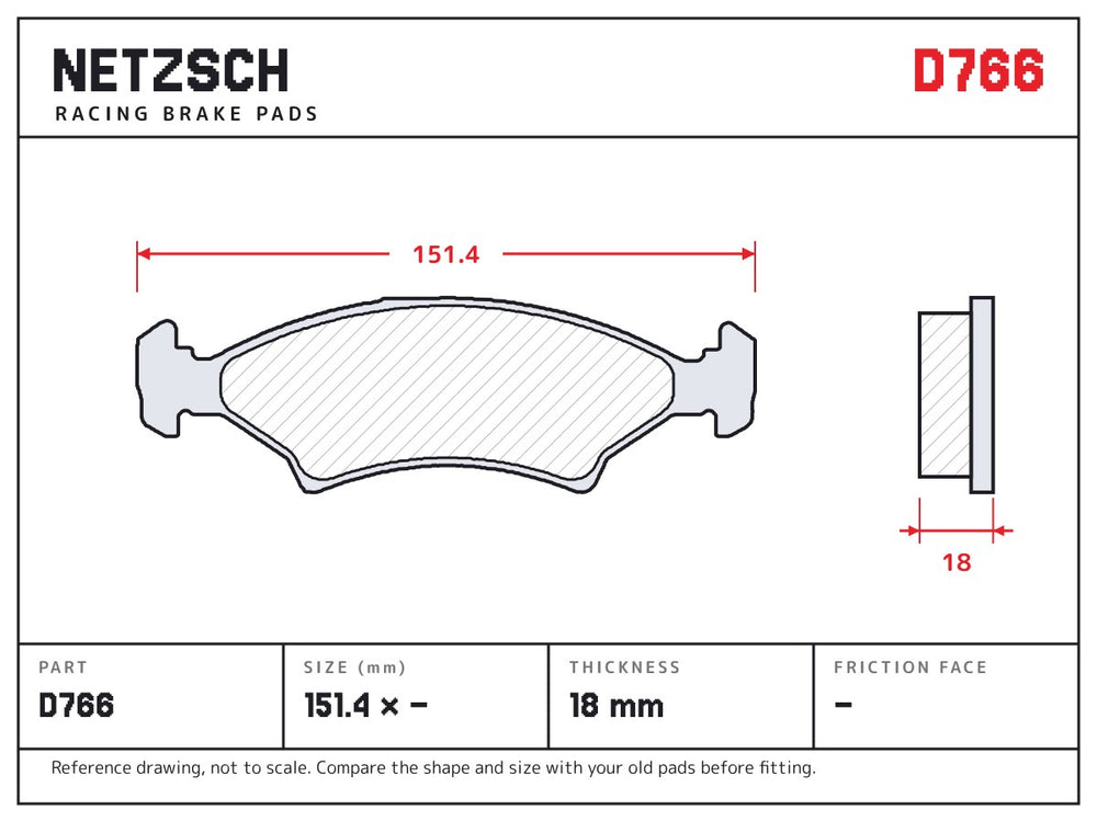 NETZSCH D766 brake pad drawing, 18 mm thick