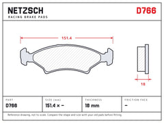 NETZSCH D766 brake pad drawing, 18 mm thick