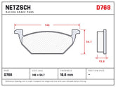 NETZSCH D768 brake pad drawing, 19.8 mm thick