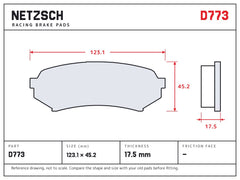 NETZSCH D773 brake pad drawing, 17.5 mm thick