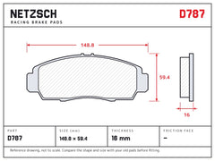 NETZSCH D787 brake pad drawing, 16 mm thick