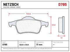 NETZSCH D795 brake pad drawing, 17 mm thick