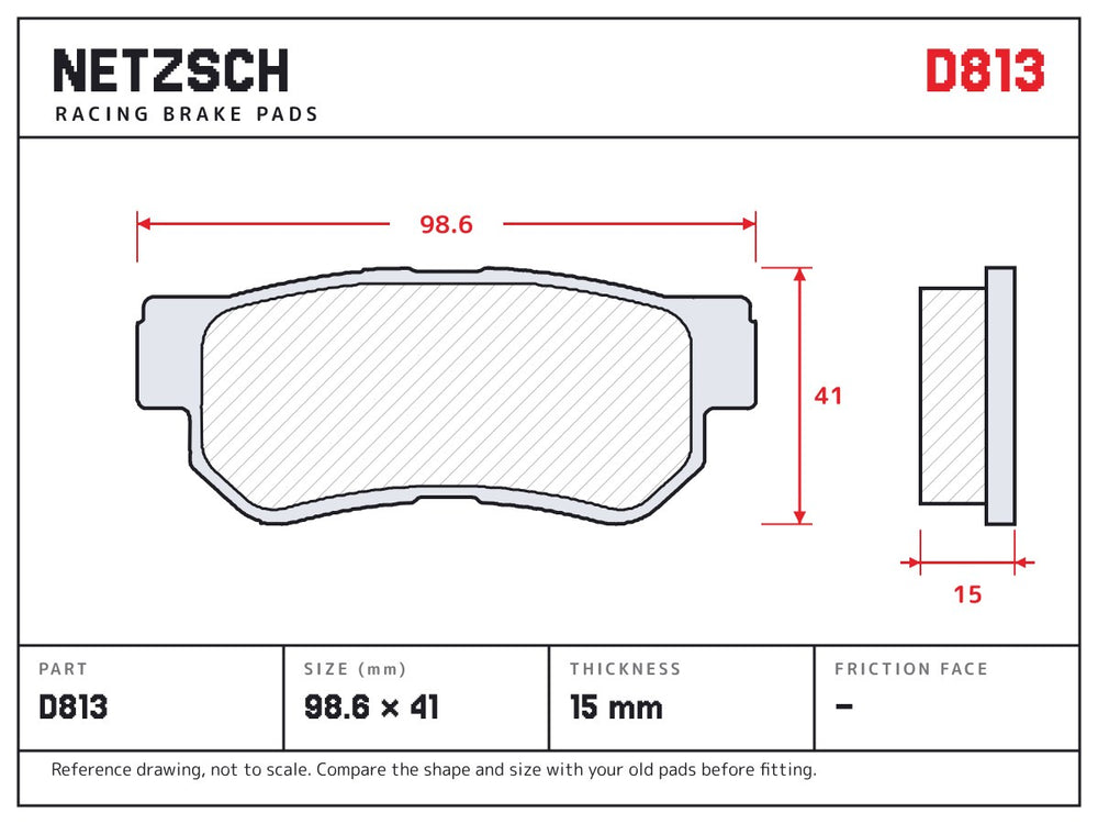 NETZSCH D813 brake pad drawing, 15 mm thick