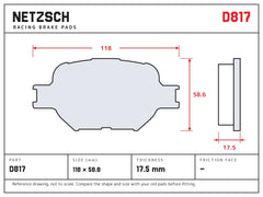 NETZSCH D817 brake pad drawing, 17.5 mm thick