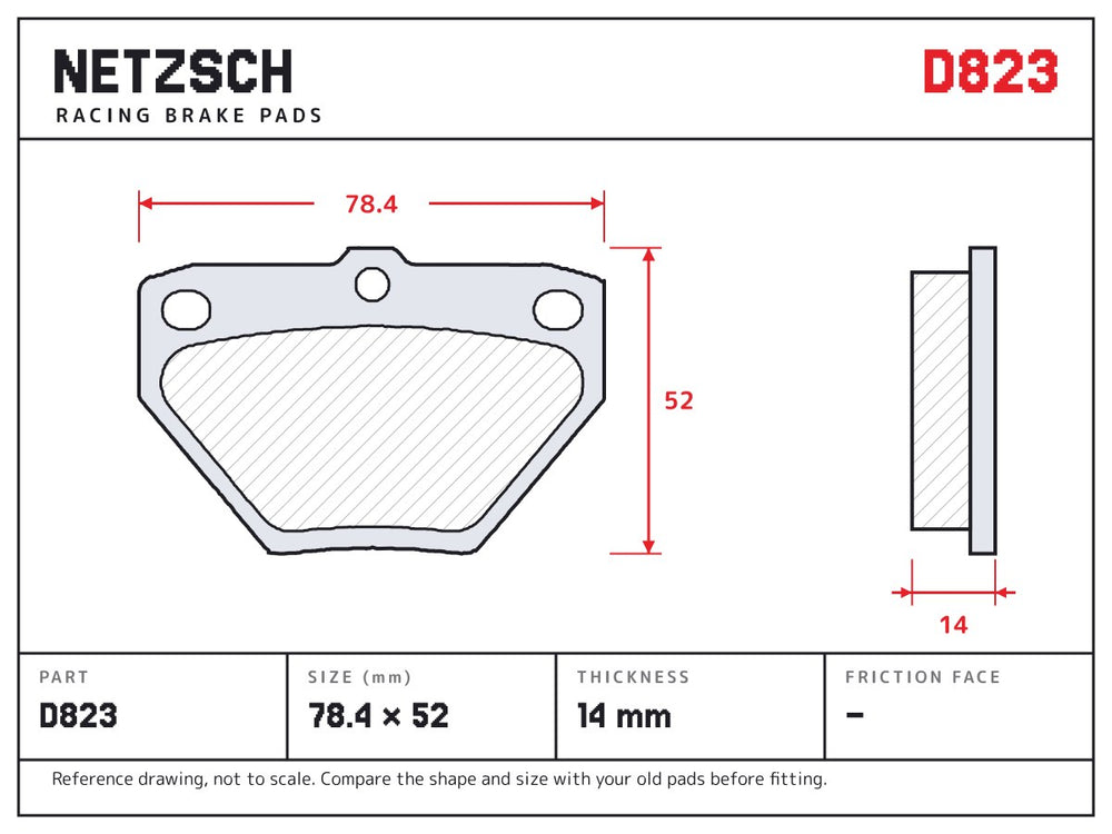 NETZSCH D823 brake pad drawing, 14 mm thick