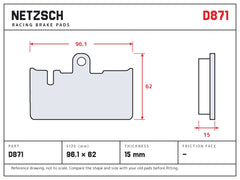 NETZSCH D871 brake pad drawing, 15 mm thick