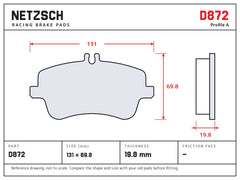 NETZSCH D872 brake pad drawing, 19.8 mm thick