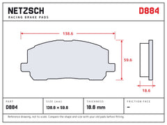 NETZSCH D884 brake pad drawing, 18.6 mm thick