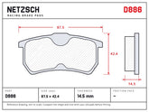 NETZSCH D886 brake pad drawing, 14.5 mm thick