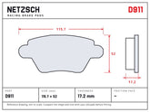 NETZSCH D911 brake pad drawing, 17.2 mm thick