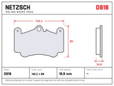 NETZSCH D916 brake pad drawing, 16.8 mm thick