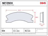 NETZSCH D945 brake pad drawing, 19.2 mm thick