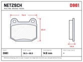 NETZSCH D961 brake pad drawing, 14.6 mm thick