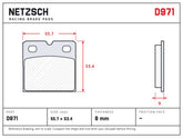 NETZSCH D971 brake pad drawing, 9 mm thick