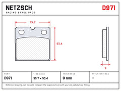 NETZSCH D971 brake pad drawing, 9 mm thick