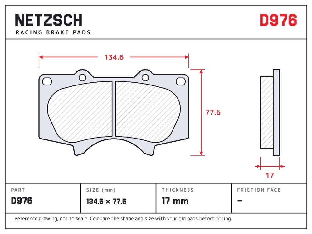 NETZSCH D976 brake pad drawing, 17 mm thick