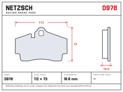NETZSCH D978 brake pad drawing, 16.6 mm thick