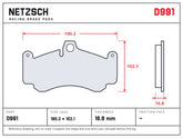 NETZSCH D991 brake pad drawing, 16.8 mm thick