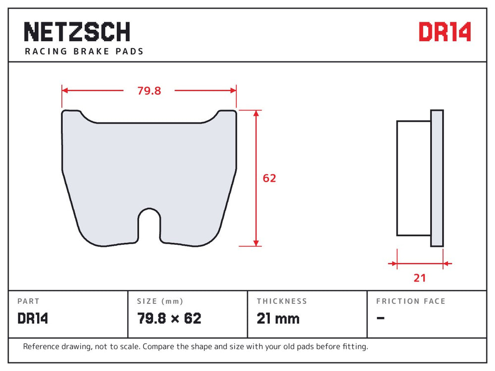 NETZSCH DR14 brake pad drawing, 21 mm thick
