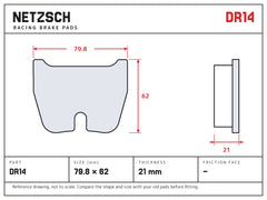 NETZSCH DR14 brake pad drawing, 21 mm thick