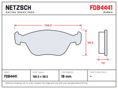 NETZSCH FDB4441 brake pad drawing, 19 mm thick