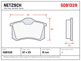 NETZSCH GDB1328 brake pad drawing, 15 mm thick