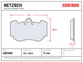 NETZSCH GDB1660 brake pad drawing, 17 mm thick