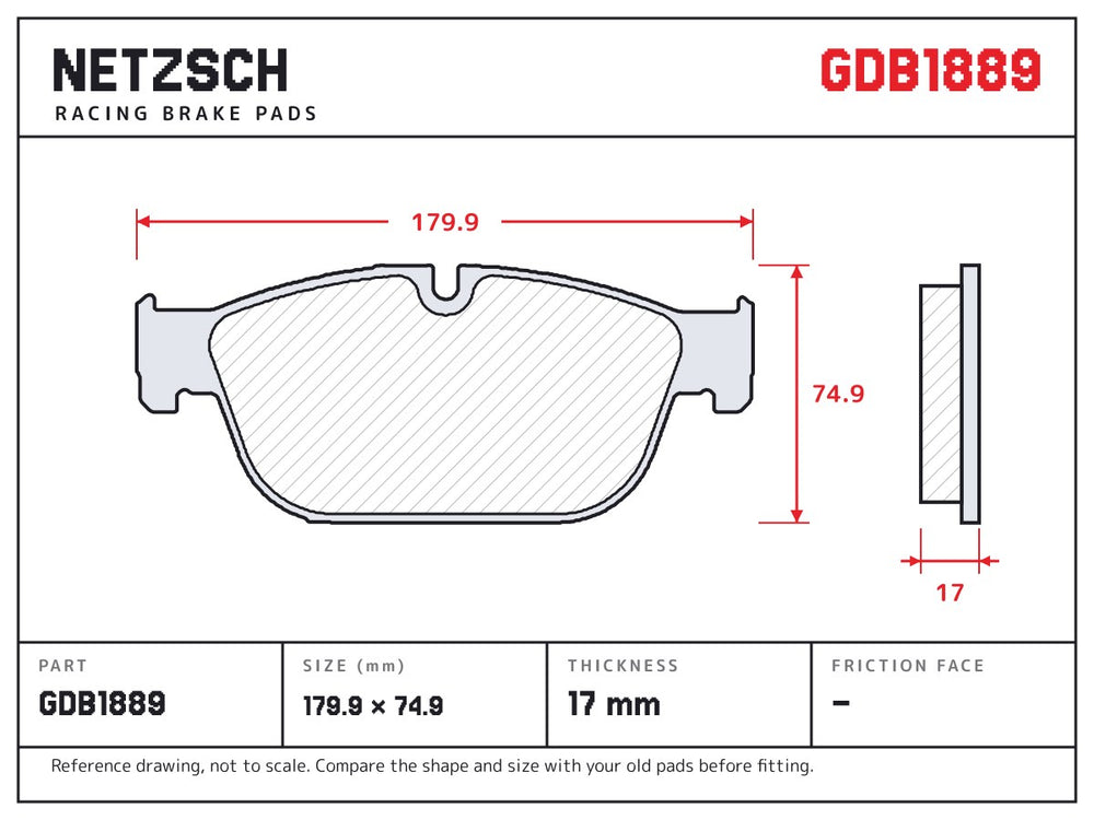 NETZSCH GDB1889 brake pad drawing, 17 mm thick