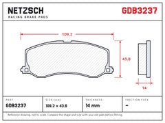 NETZSCH GDB3237 brake pad drawing, 14 mm thick