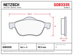NETZSCH GDB3335 brake pad drawing, 18.3 mm thick