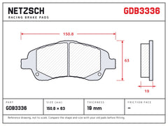 NETZSCH GDB3336 brake pad drawing, 19 mm thick