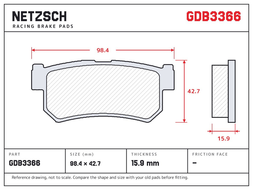 NETZSCH GDB3366 brake pad drawing, 15.9 mm thick
