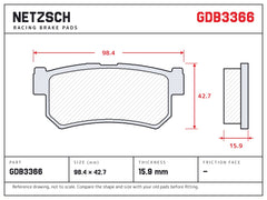 NETZSCH GDB3366 brake pad drawing, 15.9 mm thick