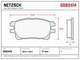 NETZSCH GDB3414 brake pad drawing, 17 mm thick