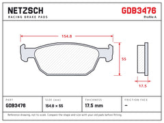 NETZSCH GDB3476 brake pad drawing, 17.5 mm thick