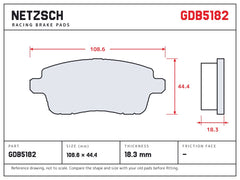 NETZSCH GDB5182 brake pad drawing, 18.3 mm thick