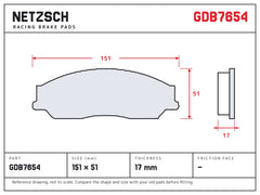 NETZSCH GDB7654 brake pad drawing, 17 mm thick