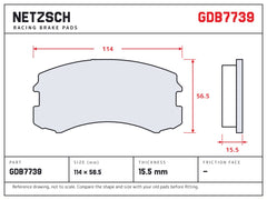 NETZSCH GDB7739 brake pad drawing, 15.5 mm thick