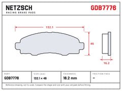 NETZSCH GDB7776 brake pad drawing, 16.2 mm thick