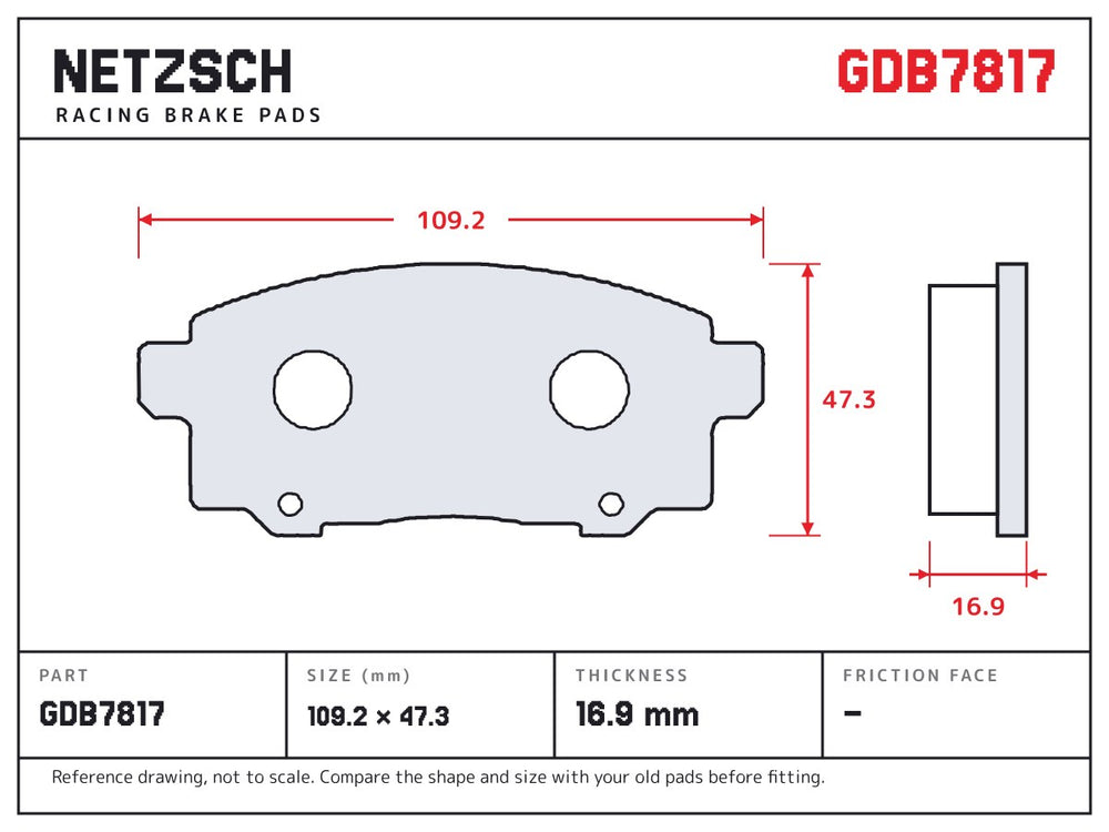 NETZSCH GDB7817 brake pad drawing, 16.9 mm thick