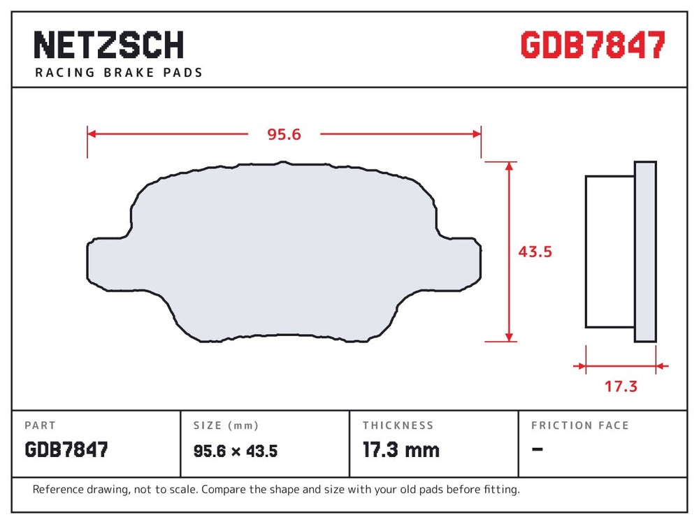 NETZSCH GDB7847 brake pad drawing, 17.3 mm thick