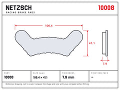 NETZSCH Wilwood 10008 brake pad drawing, 7.9 mm thick