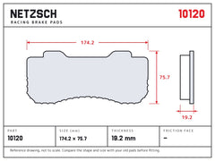 NETZSCH Wilwood 10120 brake pad drawing, 19.2 mm thick