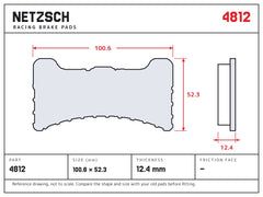 NETZSCH Wilwood 4812 brake pad drawing, 12.4 mm thick