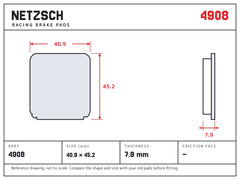 NETZSCH Wilwood 4908 brake pad drawing, 7.9 mm thick