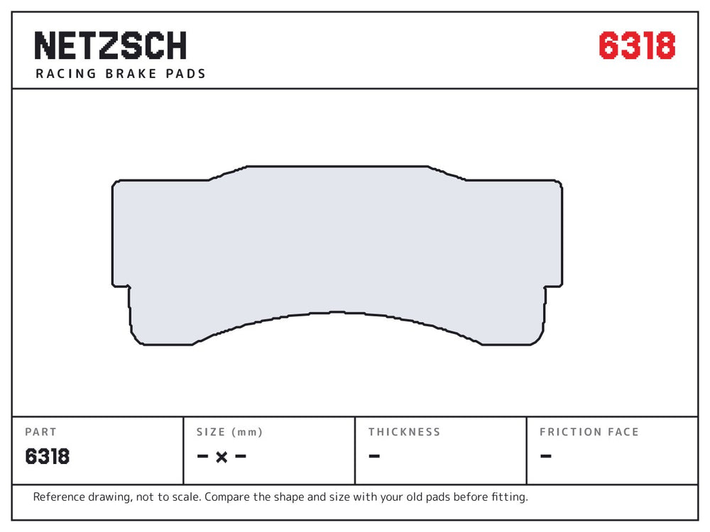 NETZSCH Wilwood 6318 brake pad drawing, 18 mm thick