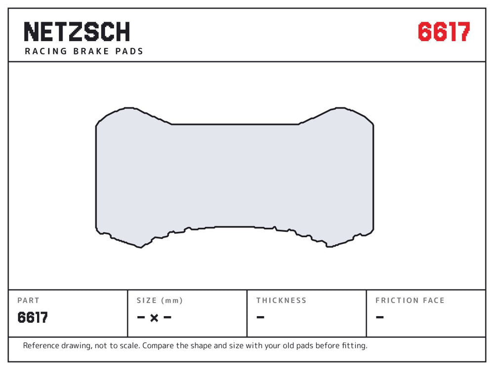 NETZSCH Wilwood 6617 brake pad drawing, 17 mm thick