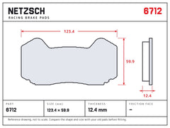 NETZSCH Wilwood 6712 brake pad drawing, 12.4 mm thick