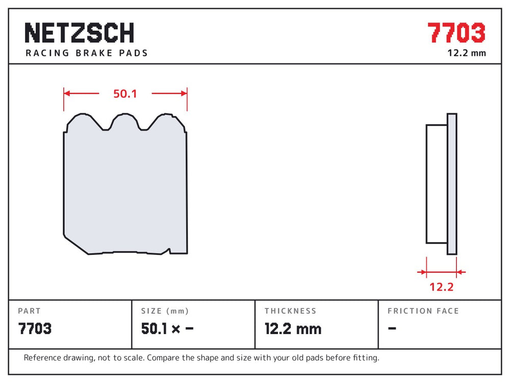 NETZSCH PFC 7703 brake pad drawing, 12.2 mm thick