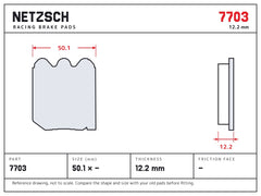 NETZSCH PFC 7703 brake pad drawing, 12.2 mm thick